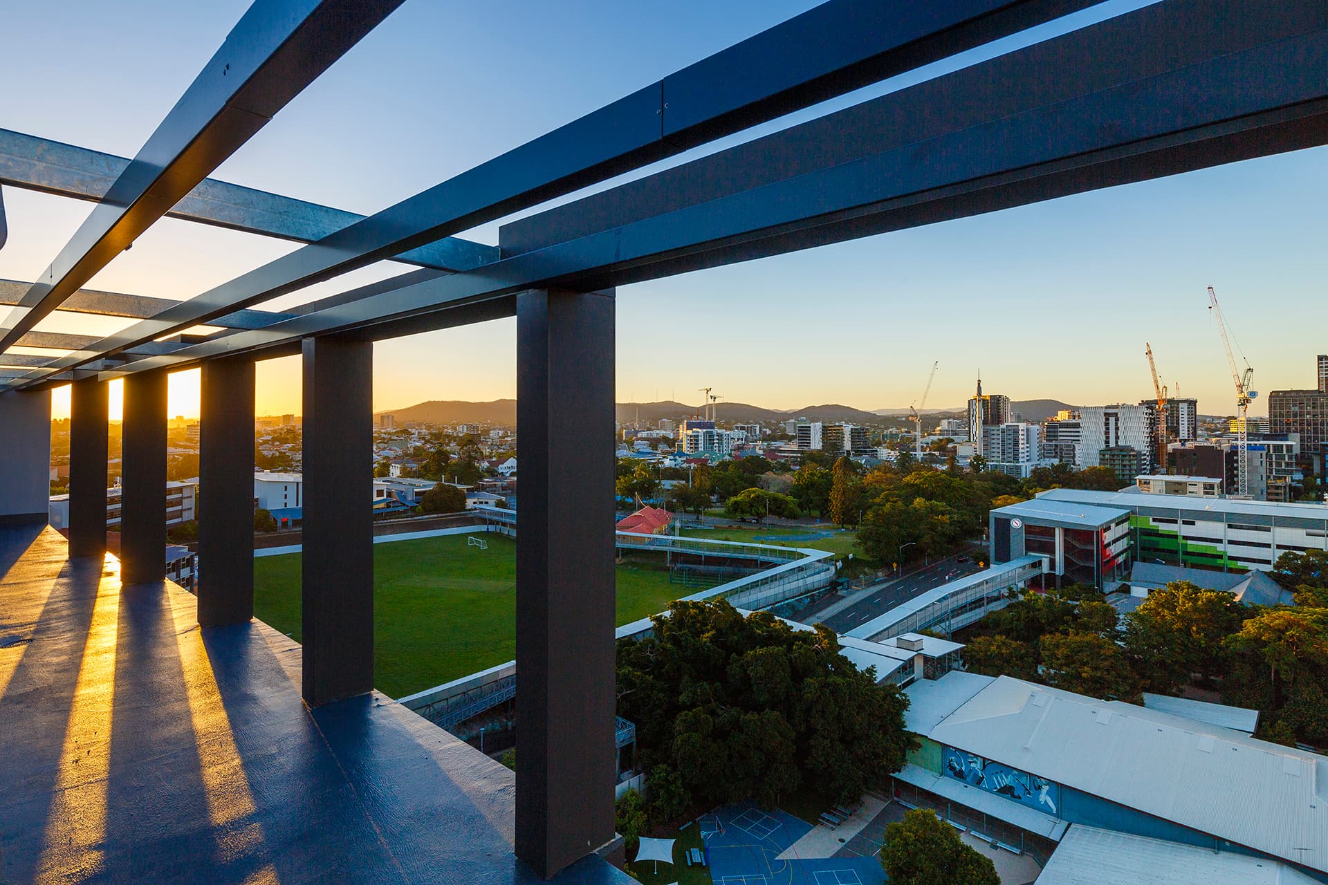 Beautiful views from rooftop balcony at Scape Merivale student accommodation.