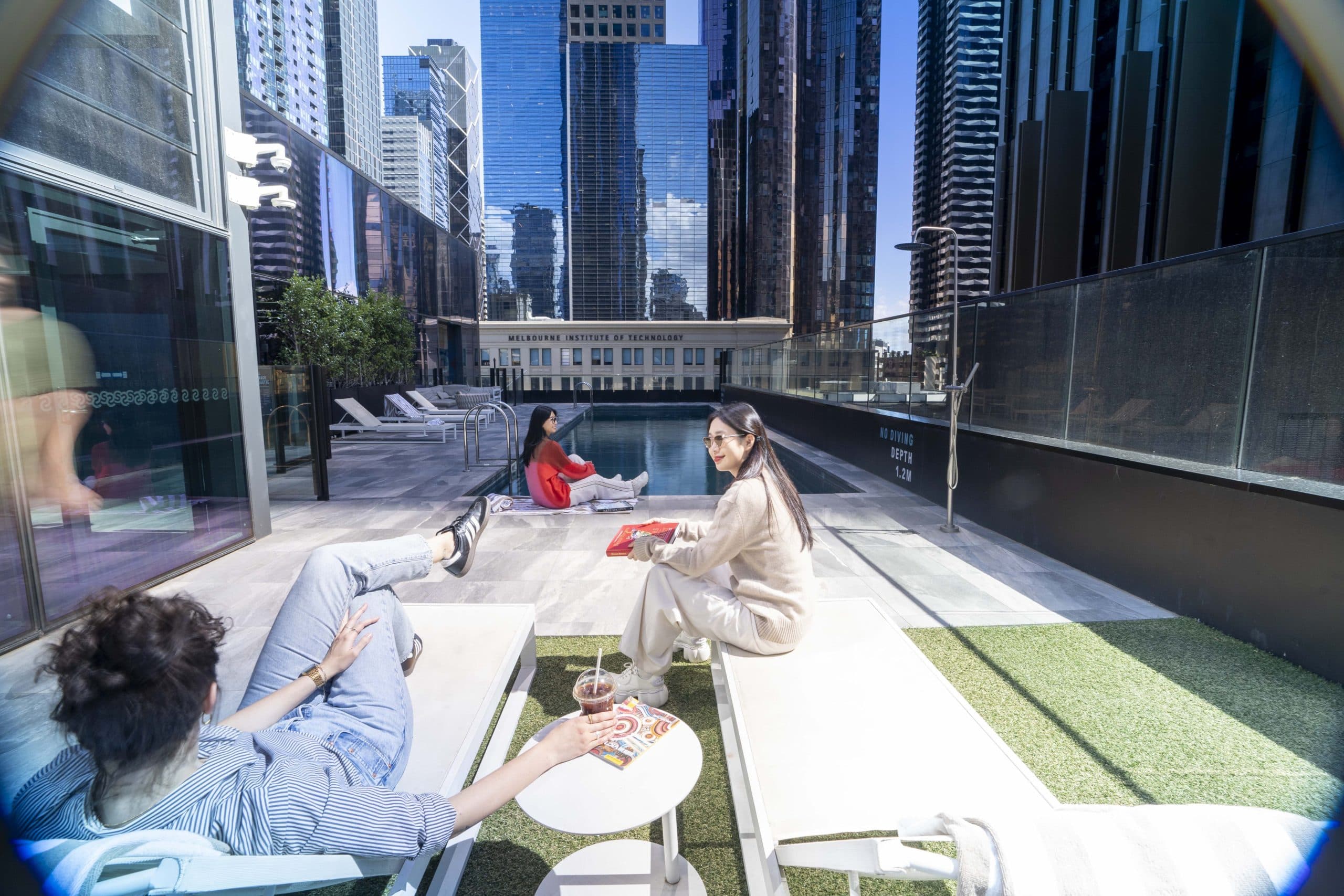 Scape Aurora luxury student accommodation in Melbourne with rooftop pool and city views