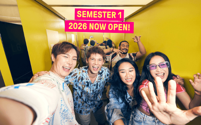 Group of young people taking mirror selfies